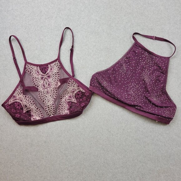 Victoria's Secret Size Small High Neck Lace Bralette Burgundy Red Lace Shimmer - Picture 1 of 16
